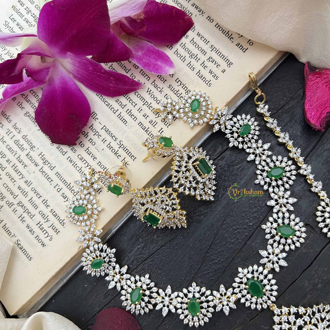 Vriksham Indian Ethnic Floral Style With Bold Green Stones Pendant AD Choker-G20210