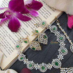 Vriksham Indian Ethnic Floral Style With Bold Green Stones Pendant AD Choker-G20210