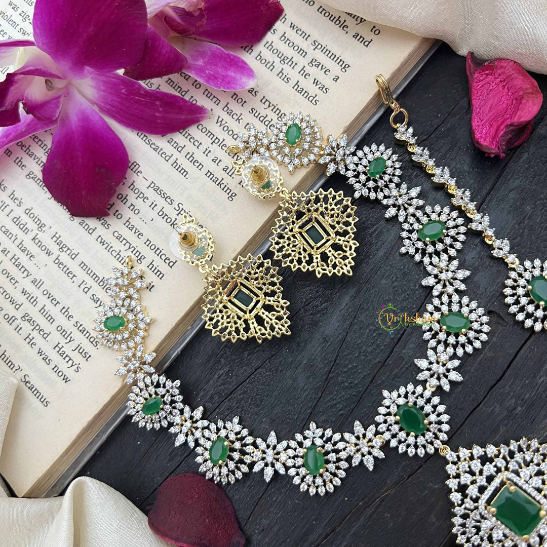 Vriksham Indian Ethnic Floral Style With Bold Green Stones Pendant AD Choker-G20210