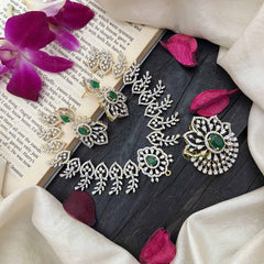 Vriksham Classic Leaf With Floral Emerald Green Pendant & Crystal Detailing AD Choker Neckpiece-G20205
