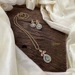 Aqua Green AD Stone Pendant Chain-Tear Drop-G14533