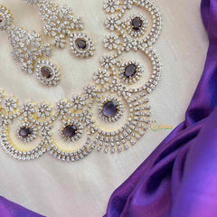 Vriksham Purple Bloom Scalloped American Diamond With Floral Drop Short Neckpiece-G21567