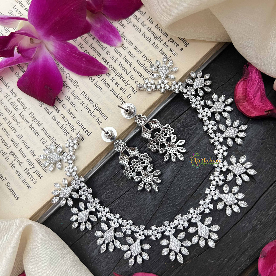 Vriksham Intricate Crystal Silver-Tone AD Choker Neckpiece-G20212