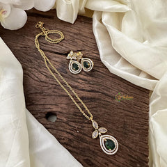 Green AD Stone Pendant Chain-Tear Drop-G14531