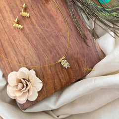 Vriksham Gold-Finish Leaf Cluster Single Pendant Invisible Chain-White-KG22321