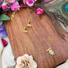 Vriksham Gold-Finish Leaf Cluster Single Pendant Invisible Chain-White-KG22321