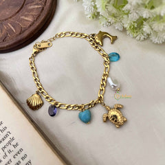 Vriksham Sea Vibe Star Tortoise Charm In Gold & White Bracelet-G20970