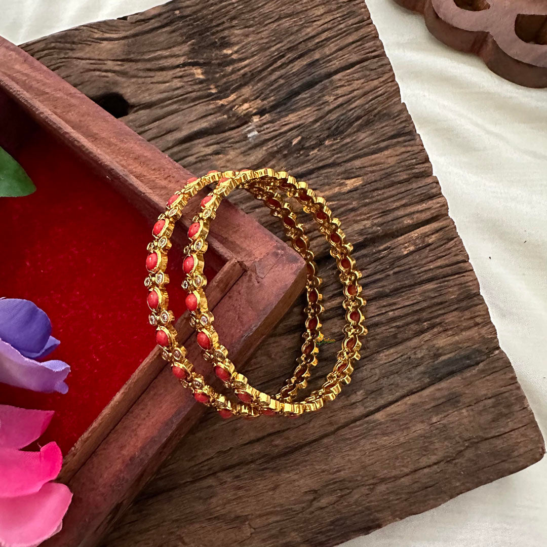 Gold Look Alike Bangles-Red-G13181