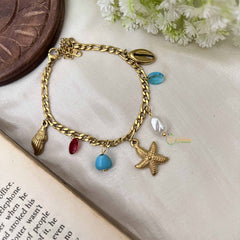 Vriksham  Sea Vibe Star Fish Charm In Gold & White Bracelet-G20969