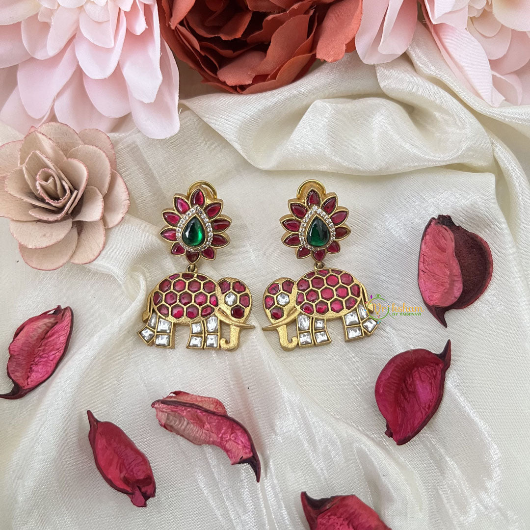 Vriksham  Antique Elephant Earring-Red Green-J3186