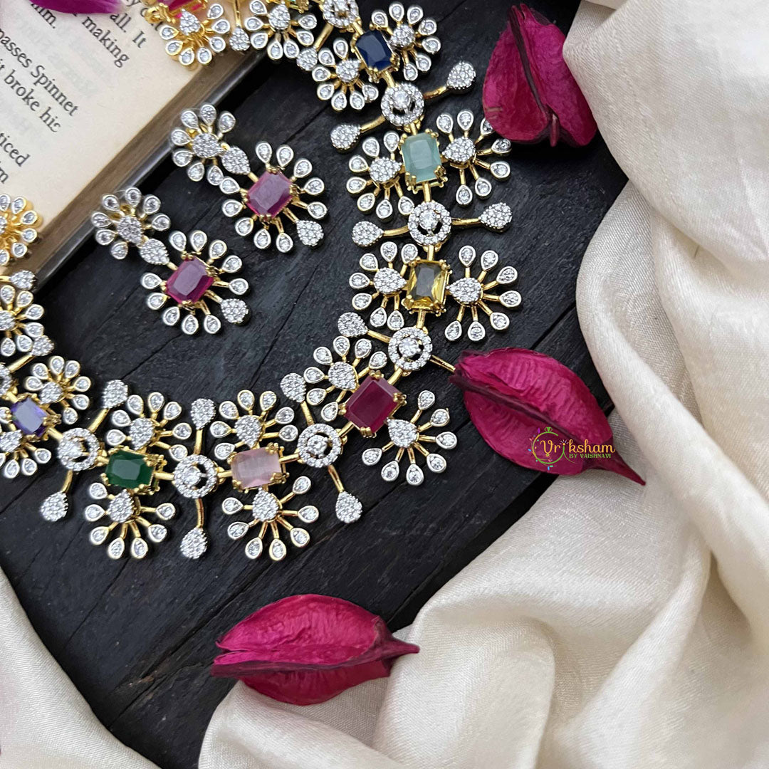 Vriksham Rosy Radiance Floral CZ Multicolor AD Choker-G20211