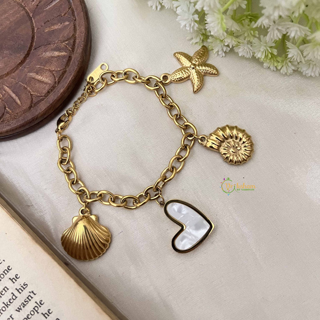 Vriksham Ocean-Inspired Gold Bracelet with Shell & Starfish Charms Bracelet-G20972