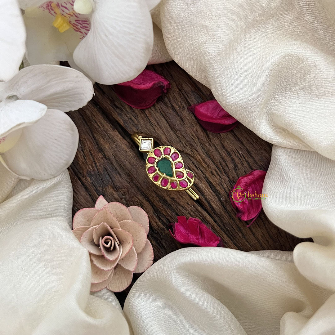 Vriksham Mango Style Jadau Kundan Jada Billai-Green White Red-J3469