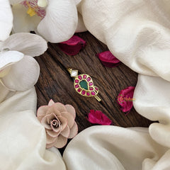 Vriksham Mango Style Jadau Kundan Jada Billai-Green White Red-J3469