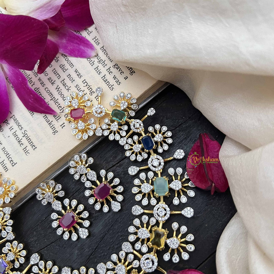 Vriksham Rosy Radiance Floral CZ Multicolor AD Choker-G20211