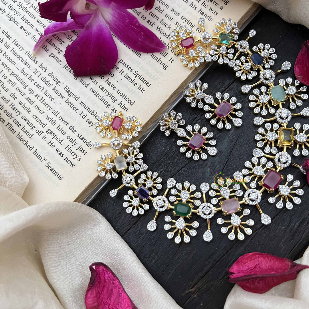 Vriksham Rosy Radiance Floral CZ Multicolor AD Choker-G20211