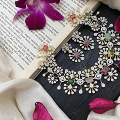 Vriksham Rosy Radiance Floral CZ Multicolor AD Choker-G20211