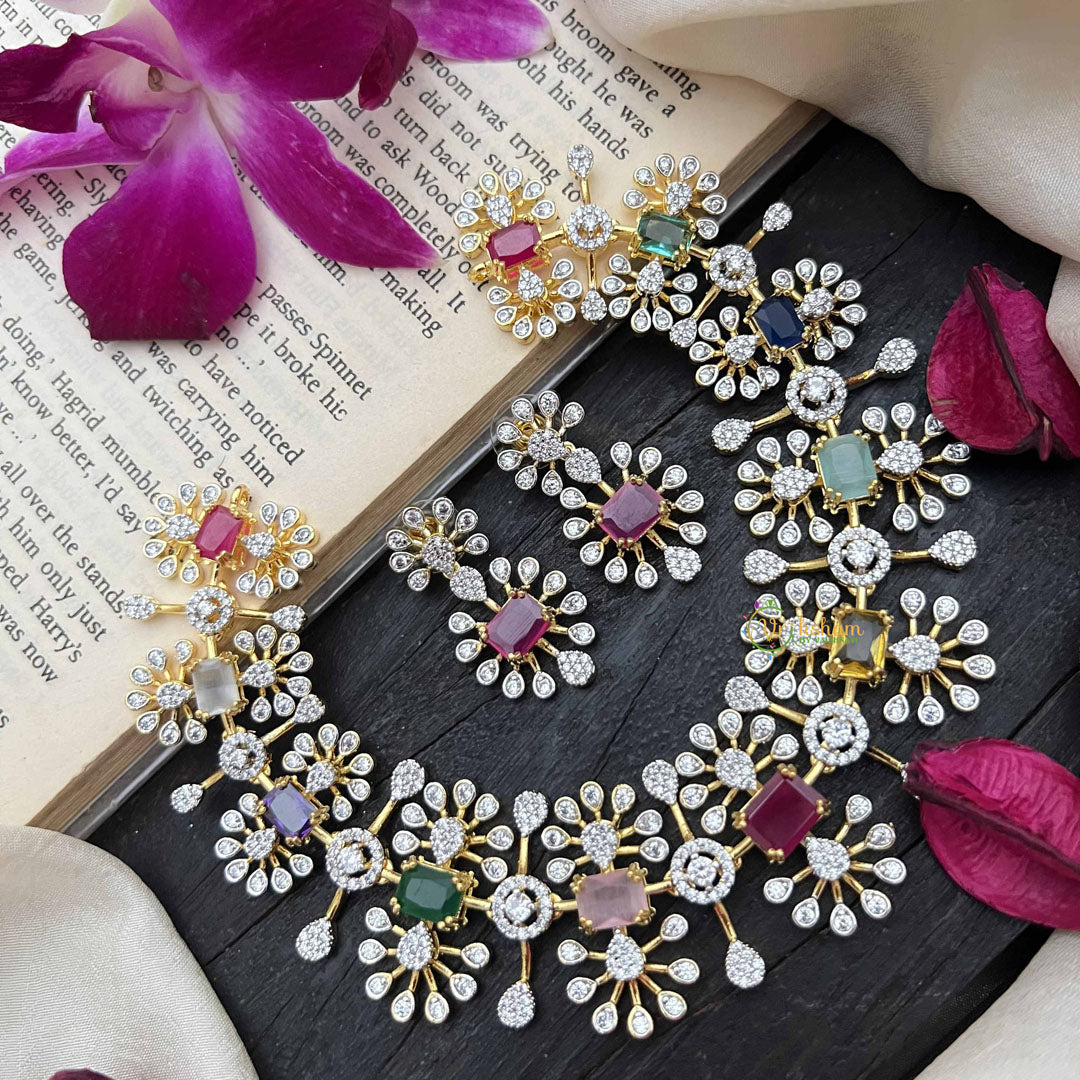 Vriksham Rosy Radiance Floral CZ Multicolor AD Choker-G20211
