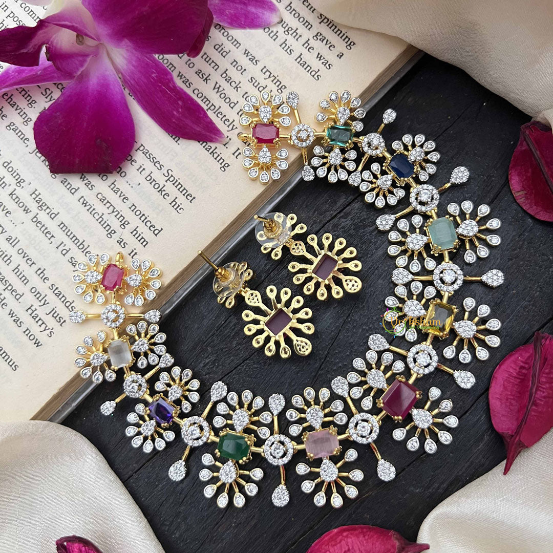 Vriksham Rosy Radiance Floral CZ Multicolor AD Choker-G20211