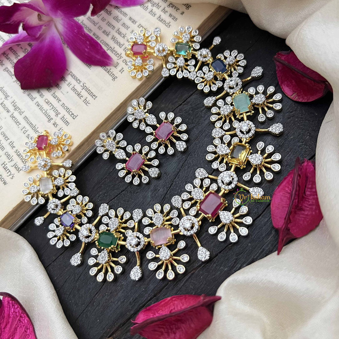Vriksham Rosy Radiance Floral CZ Multicolor AD Choker-G20211