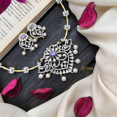 Vriksham Gold-Tone Floral Pendant With Pearls & Purple Stone AD Hasli Choker-G20207