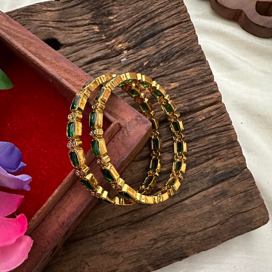 Premium Gold Polish Green Bangles-Rectangle-G13204