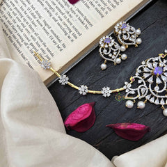 Vriksham Gold-Tone Floral Pendant With Pearls & Purple Stone AD Hasli Choker-G20207
