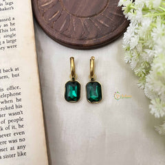 Vriksham Antique Green Emerald Style Anti Tarnish Dangle Earrings-G20983
