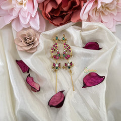 Vriksham  Peacock Bugadi Style Earring-Red Green & White-Pearls-J3171