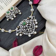 Vriksham Gold-Tone Floral Pendant With Pearls & Green Stone AD Hasli Choker-G20208