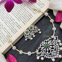 Vriksham Gold-Tone Floral Pendant With Pearls & Green Stone AD Hasli Choker-G20208