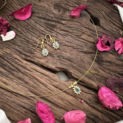 Vriksham Tear Drop Pendant Invisible Chain-White Green-G18443
