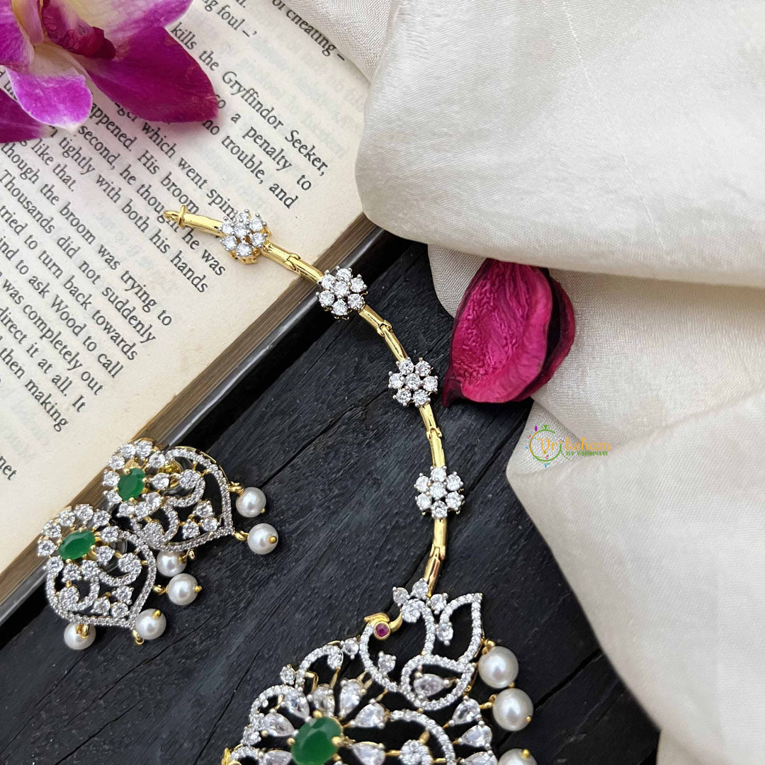 Vriksham Gold-Tone Floral Pendant With Pearls & Green Stone AD Hasli Choker-G20208