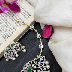 Vriksham Gold-Tone Floral Pendant With Pearls & Green Stone AD Hasli Choker-G20208
