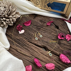 Vriksham Tear Drop Pendant Invisible Chain-White Green-G18443