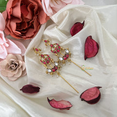 Vriksham  Half Moon Bugadi Style Earring-Red  & White-Pearls-J3173
