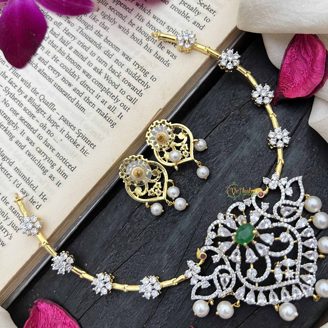 Vriksham Gold-Tone Floral Pendant With Pearls & Green Stone AD Hasli Choker-G20208