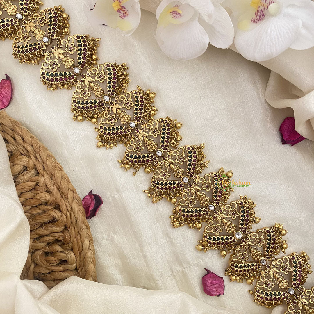 Vriksham Elegant Gold Look Alike Lakshmi Bridal Jada Billai-Red Green-Gold Bead-G16383