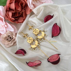 Vriksham  Half Moon Bugadi Style Earring-Red  & White-Pearls-J3173