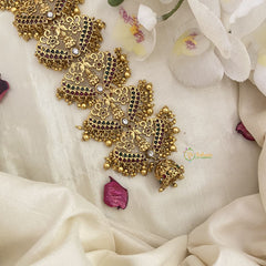 Vriksham Elegant Gold Look Alike Lakshmi Bridal Jada Billai-Red Green-Gold Bead-G16383