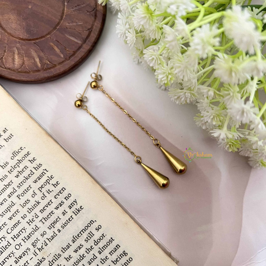 Vriksham Simple Drops Golden Gold Style Anti Tarnish Dangle Earrings-G20984