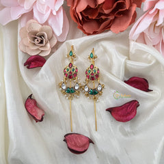 Vriksham  Half Moon Bugadi Style Earring-Red Green & White-Pearls-J3170