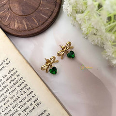 Vriksham Infinity Green Heart Drop Style Anti Tarnish Studs-G20976