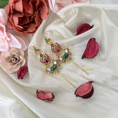 Vriksham  Half Moon Bugadi Style Earring-Red Green & White-Pearls-J3170