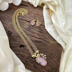 Stylish Baby Pink AD Stone Peacock Pendant Layered Chain-G14622