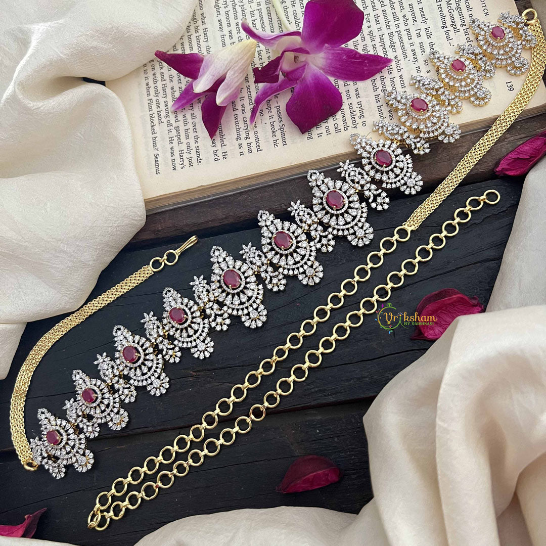 Vriksham Designer Red Ruby With Intricate Floral Motifs AD Stone Hipchain-G20247