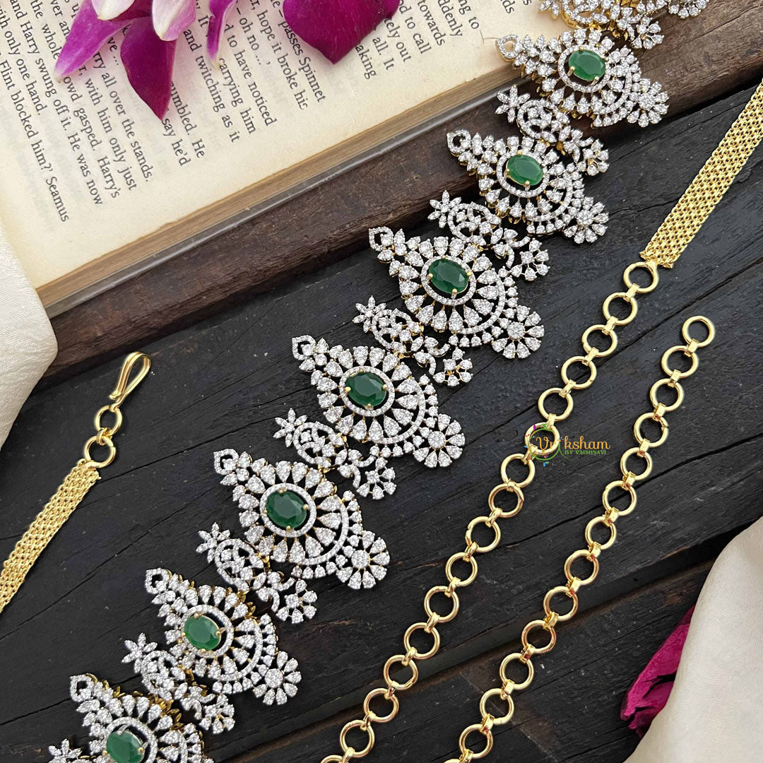 Vriksham Designer Green With Intricate Floral Motifs AD Stone Hipchain-G20248