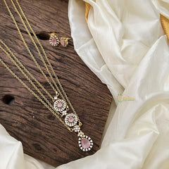 Elegant Baby Pink AD Stone Pendant 3 Layer Chain-G14625