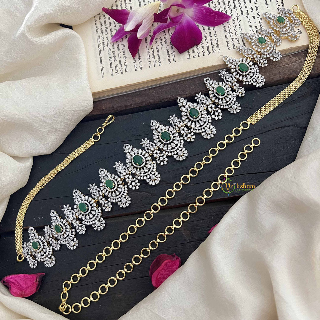 Vriksham Designer Green With Intricate Floral Motifs AD Stone Hipchain-G20248
