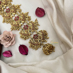 Vriksham Elgant Peacock With Floral Bridal Jada Billai-Gold Bead-G19281
